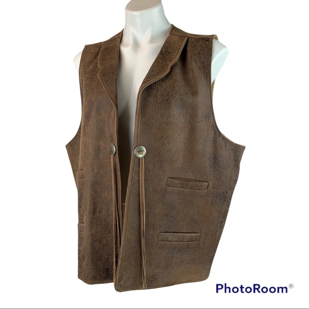 🎃SOLD🎃 SCULLY Vintage Leather Concho Vest Unisex Western Tassel Fringe XL - Picture 3 of 13